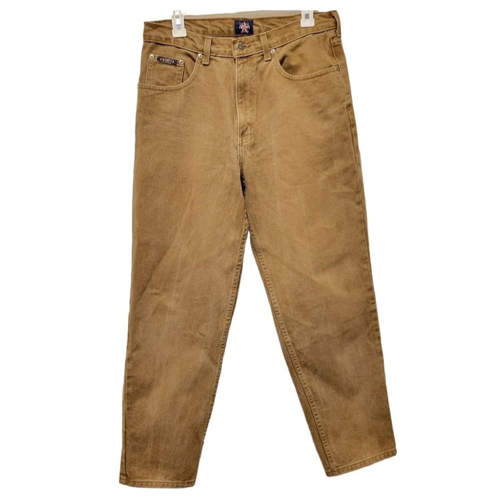 Vintage Perry Ellis America‎ Mens Brown Tapered Denim Jeans 33x30